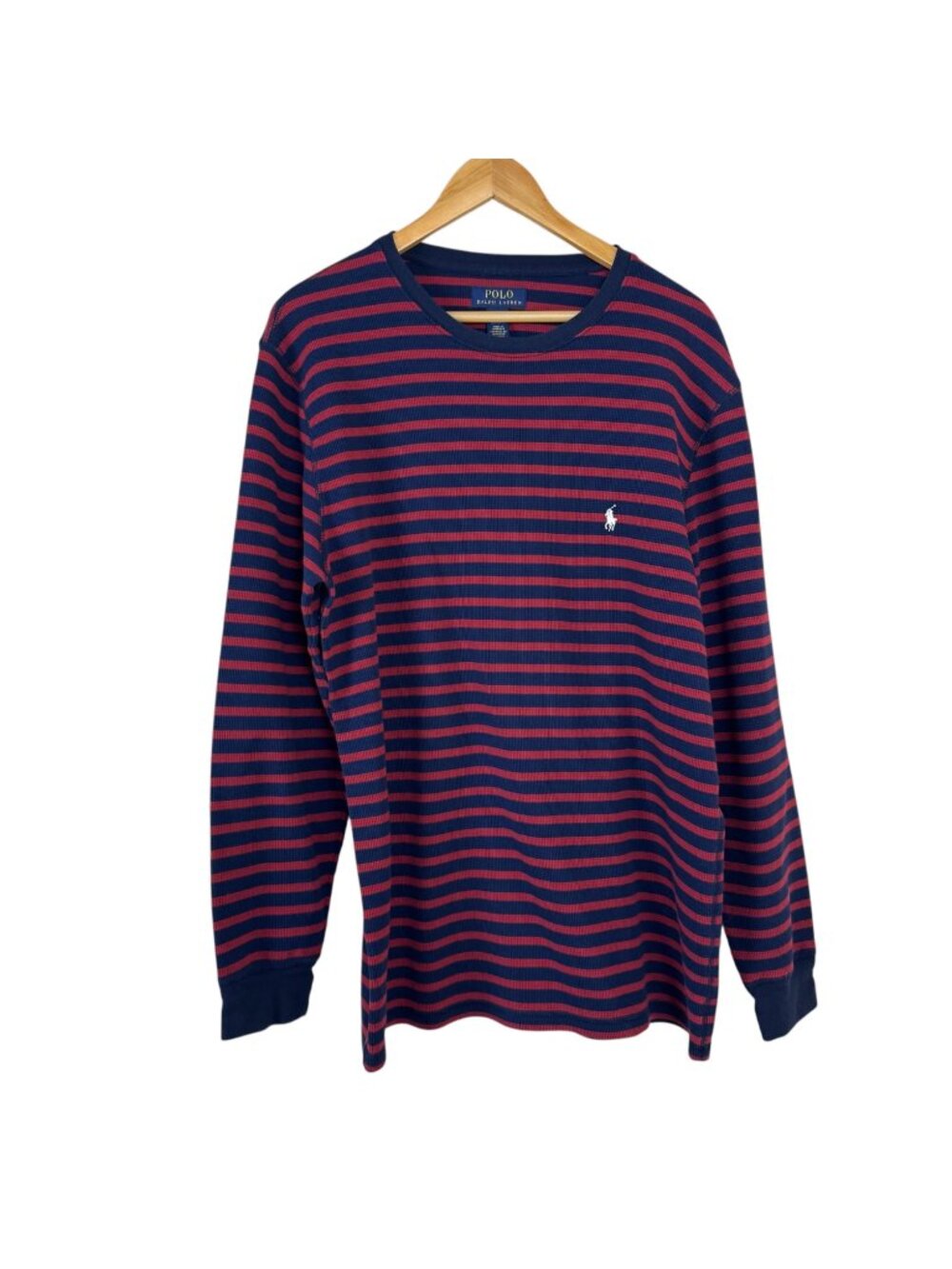 Polo Ralph Lauren Sleep Shirt Navy Blue Red Men's XL Waffle Knit Long Sleeve EUC